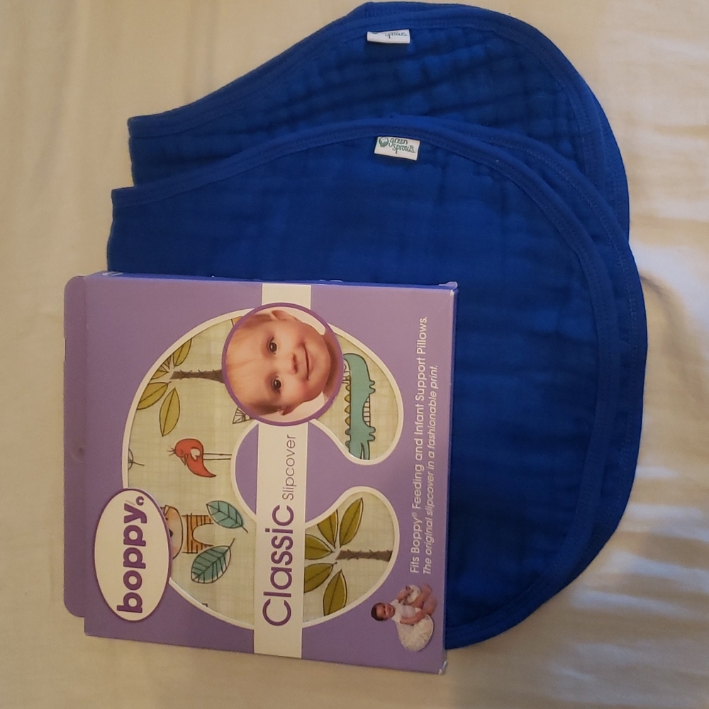 Boppy slipcover and TWO nwot burp cloths